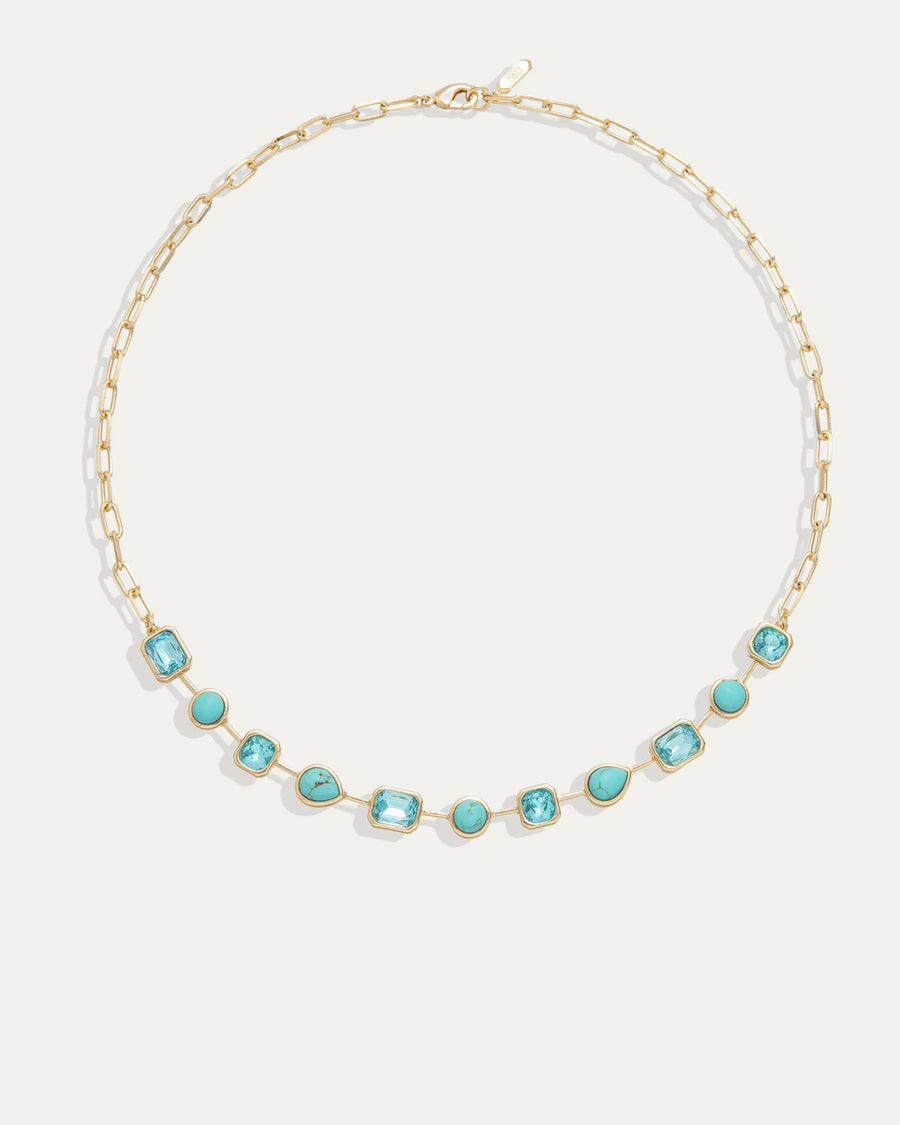 Naomie Paperclip Tennis Necklace in Turquoise