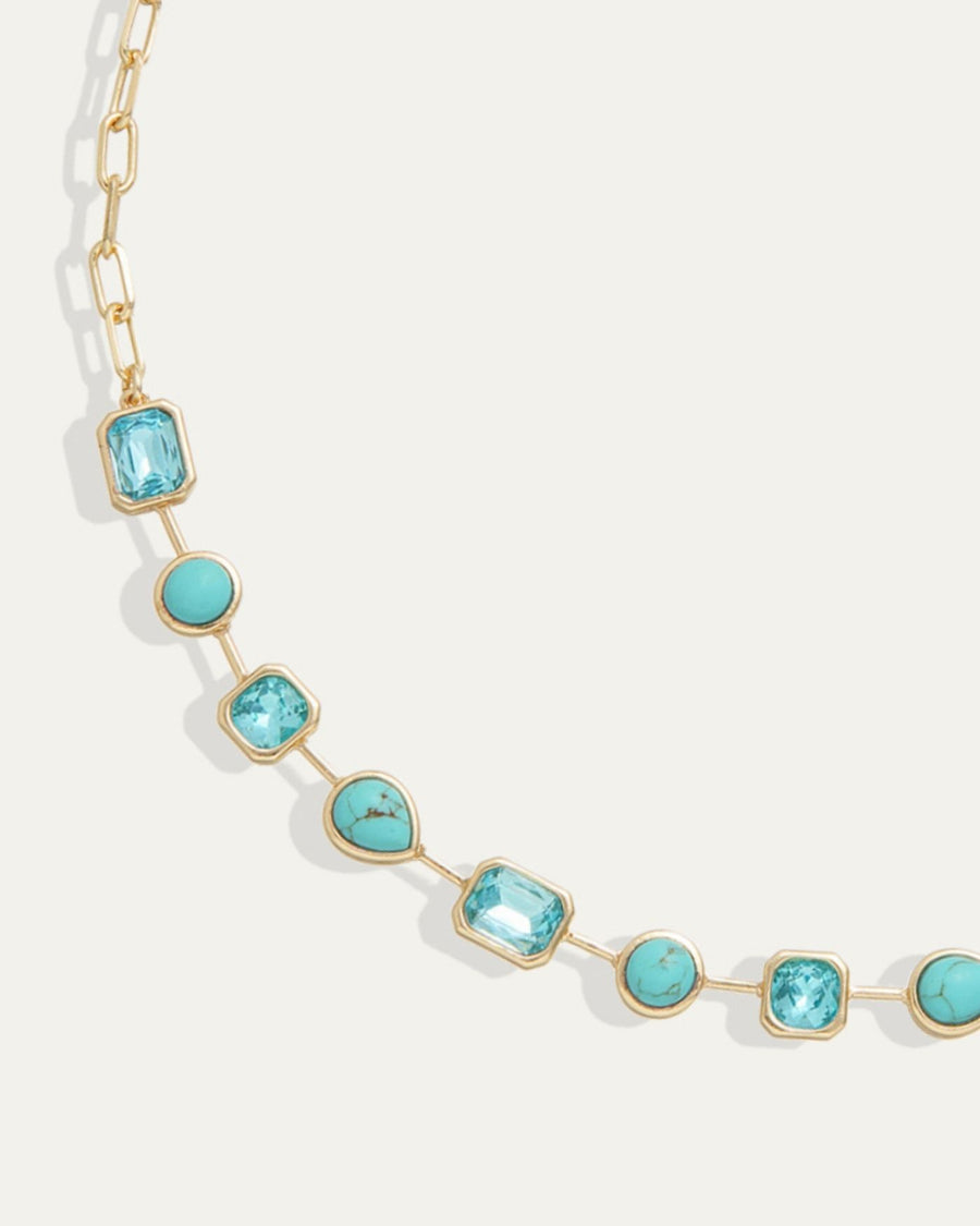 Naomie Paperclip Tennis Necklace in Turquoise