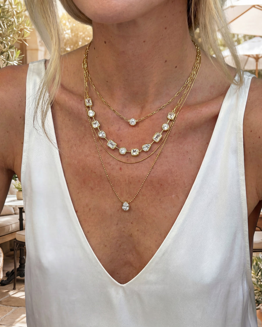 Elisa Layered Gold Necklace, Reversible Pendant