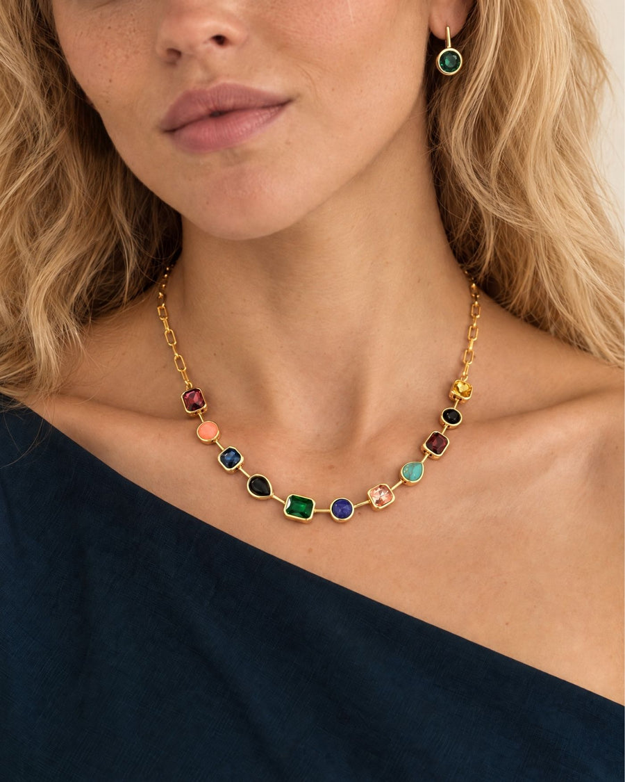 Naomie Paperclip Tennis Necklace in Multi