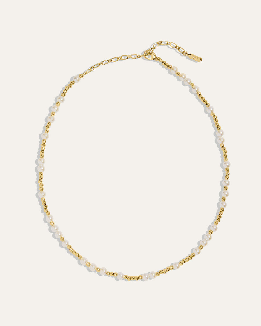Pearl and Gold Beaded Adjustable Choker Necklace
