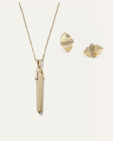 Rebel Pendant Necklace & Studs Bundle | Gold