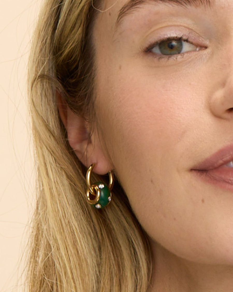Malachite Rondelle Huggie Earrings