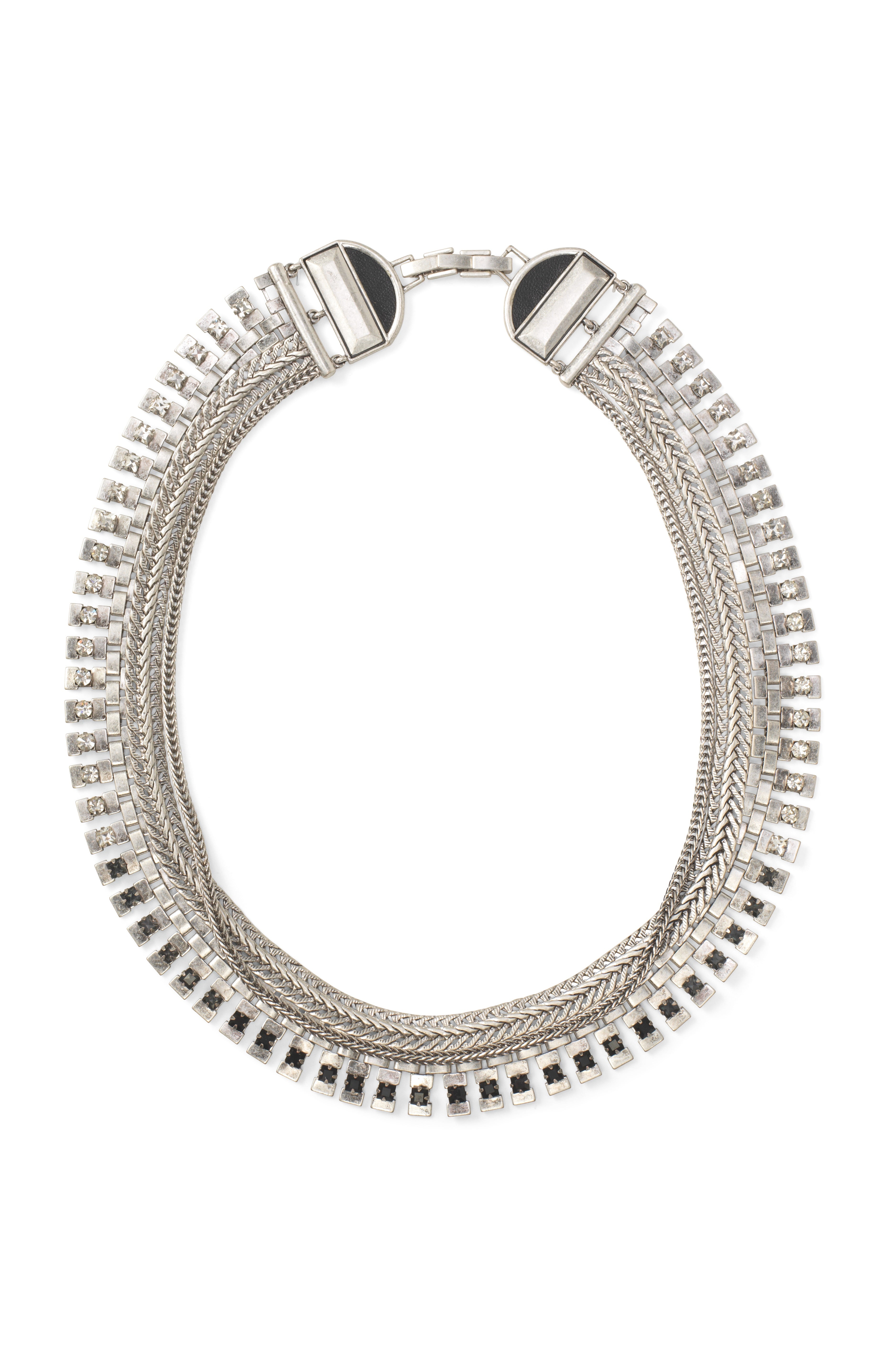 Electra Antiqued Silver Crystal Statement Necklace