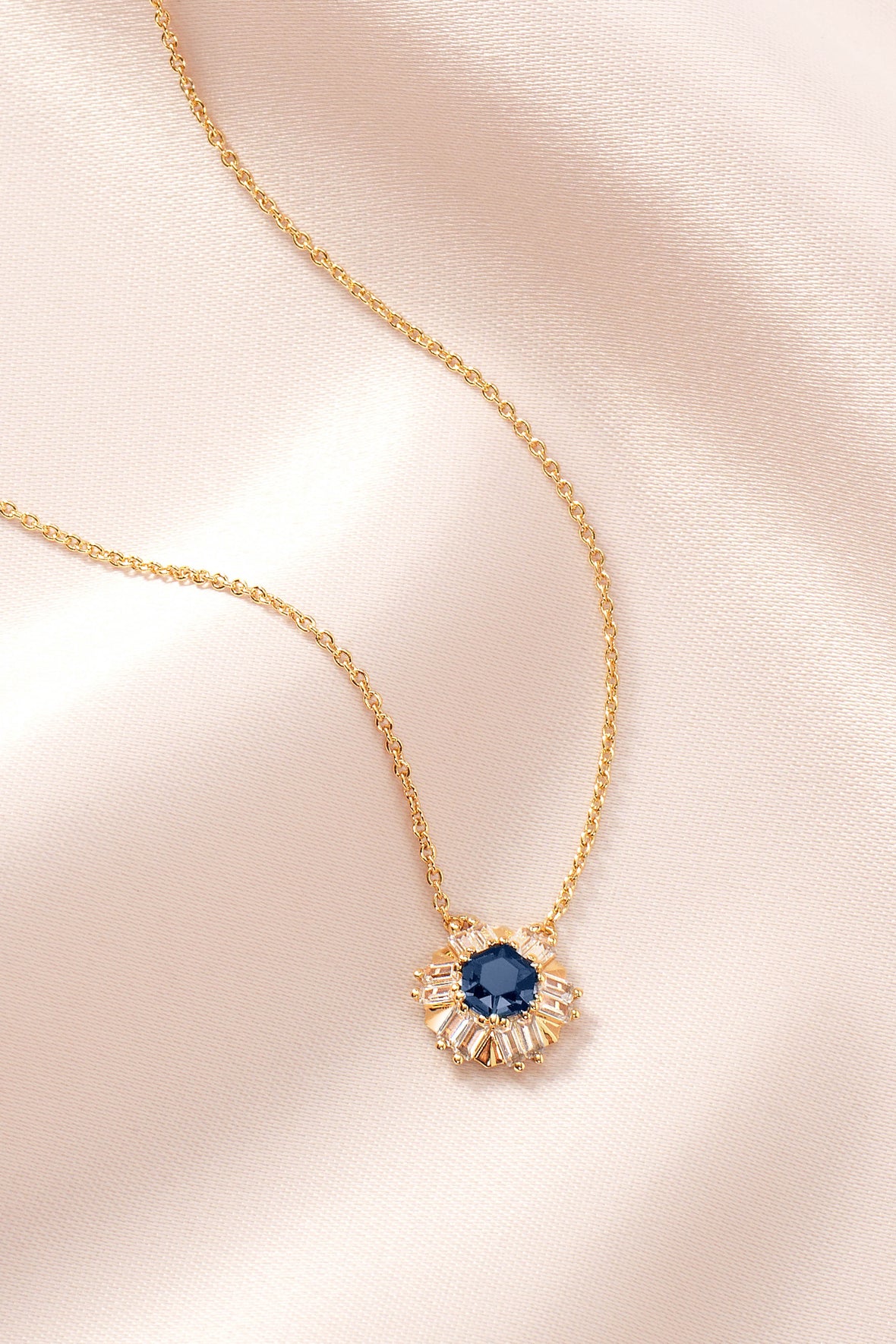Blue and White Stone Gold Necklace