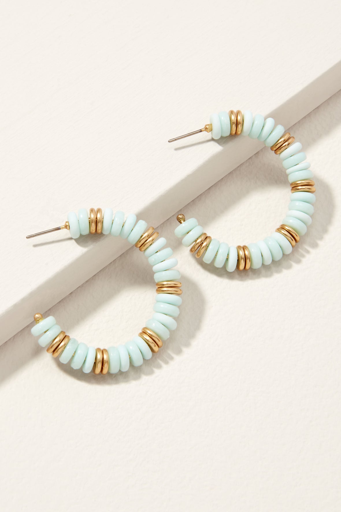 Modern Bohemian Beaded Hoop Earrings - Pale Turquoise