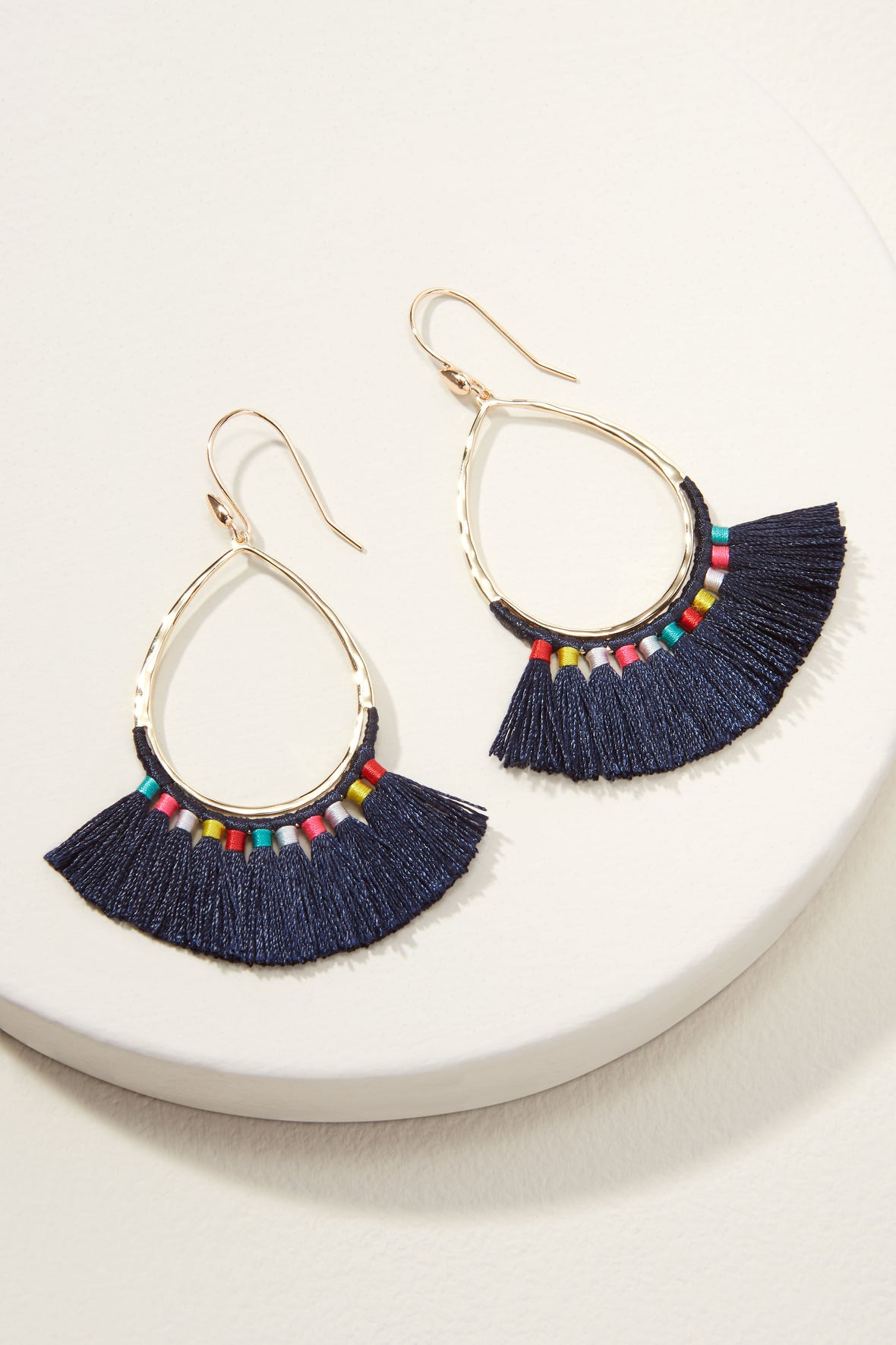 Navy Fringe Drop Earrings