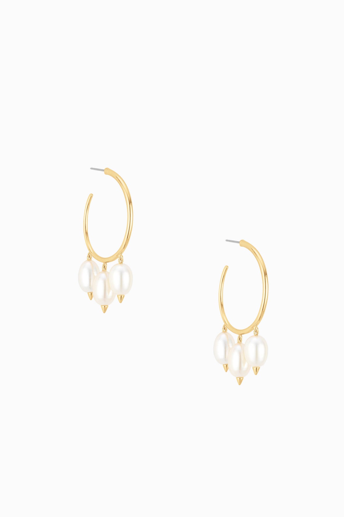 Gold Hoops with Pearl [E416G]