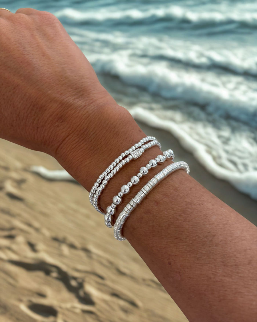All Day 3 & 5mm Beaded Stretch Bracelet | Silver
