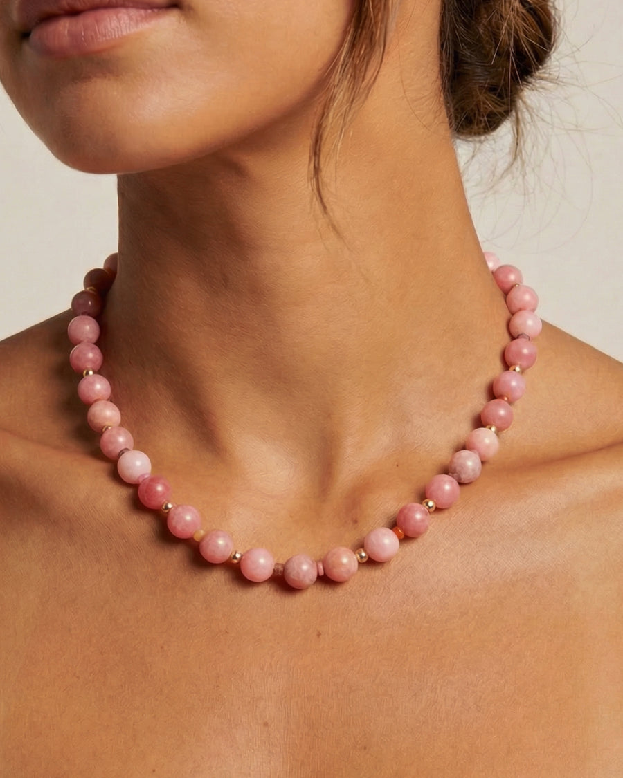 Dot Necklace in Strawberry Sunstone Quartz