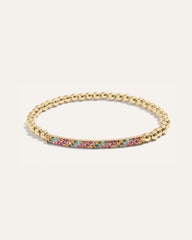 Tribute Beaded Stretch Bracelet | Gold with Rainbow Pavé