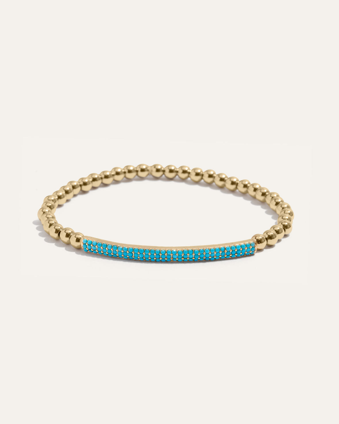 Tribute Beaded Stretch Bracelet  | Gold with Turquoise Pavé Bar