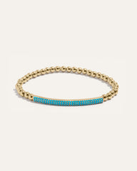 Tribute Beaded Stretch Bracelet  | Gold with Turquoise Pavé Bar