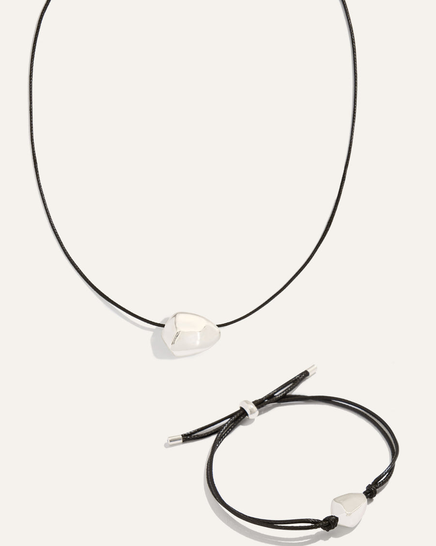 Ulani on Leather Cord Necklace & Bracelet Bundle | Black/Silver