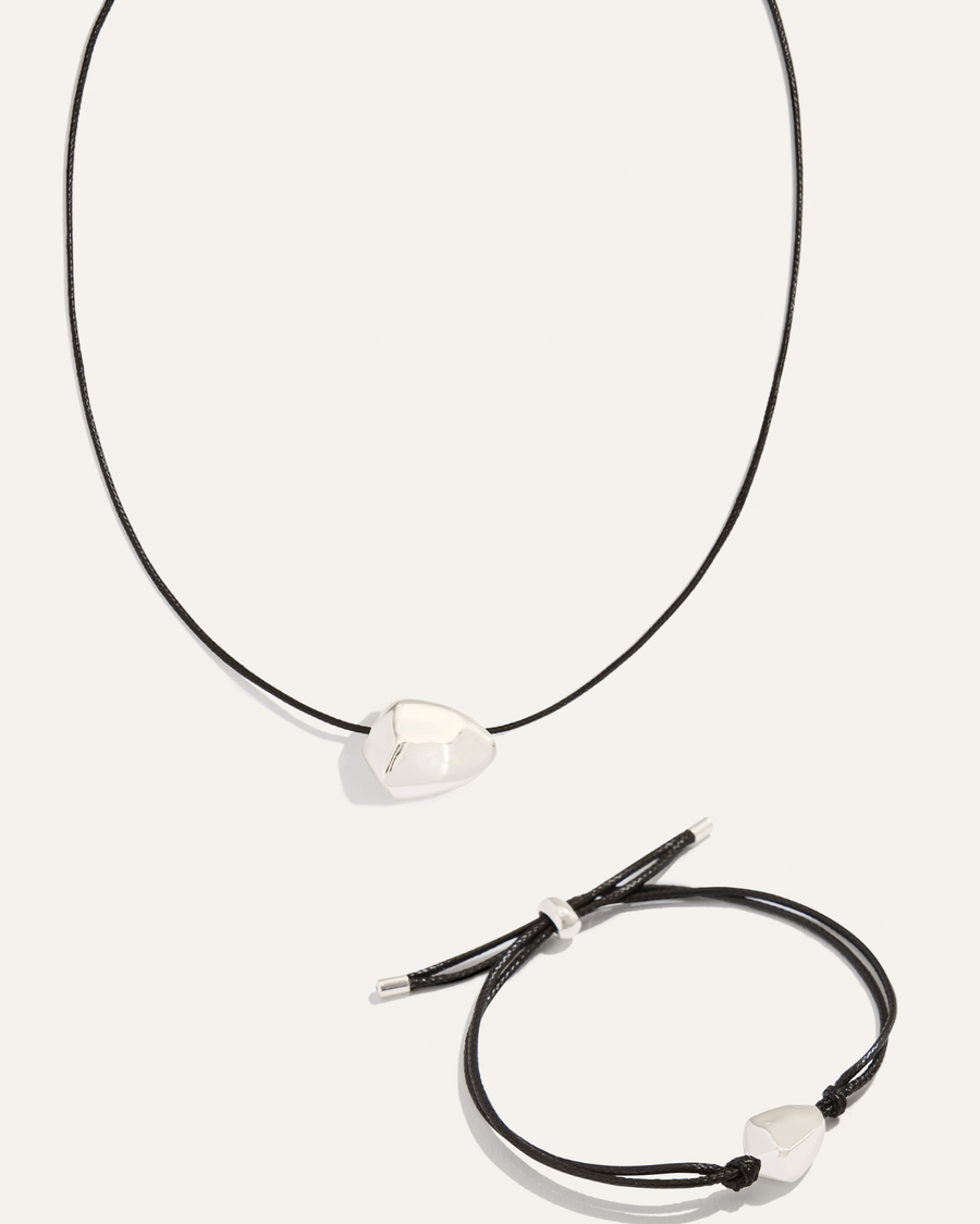 Ulani on Leather Cord Necklace & Bracelet Bundle | Black/Silver