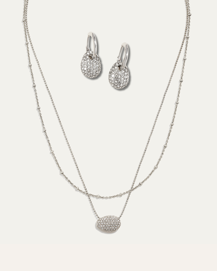 Ulani Layered Necklace & Matching Earrings | Silver
