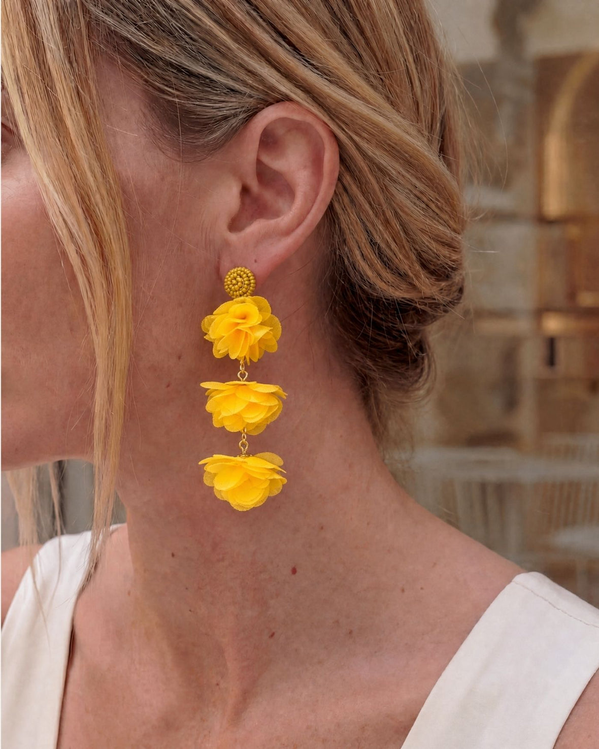 Never Released! Yellow Bloom Drop Statement Earrings