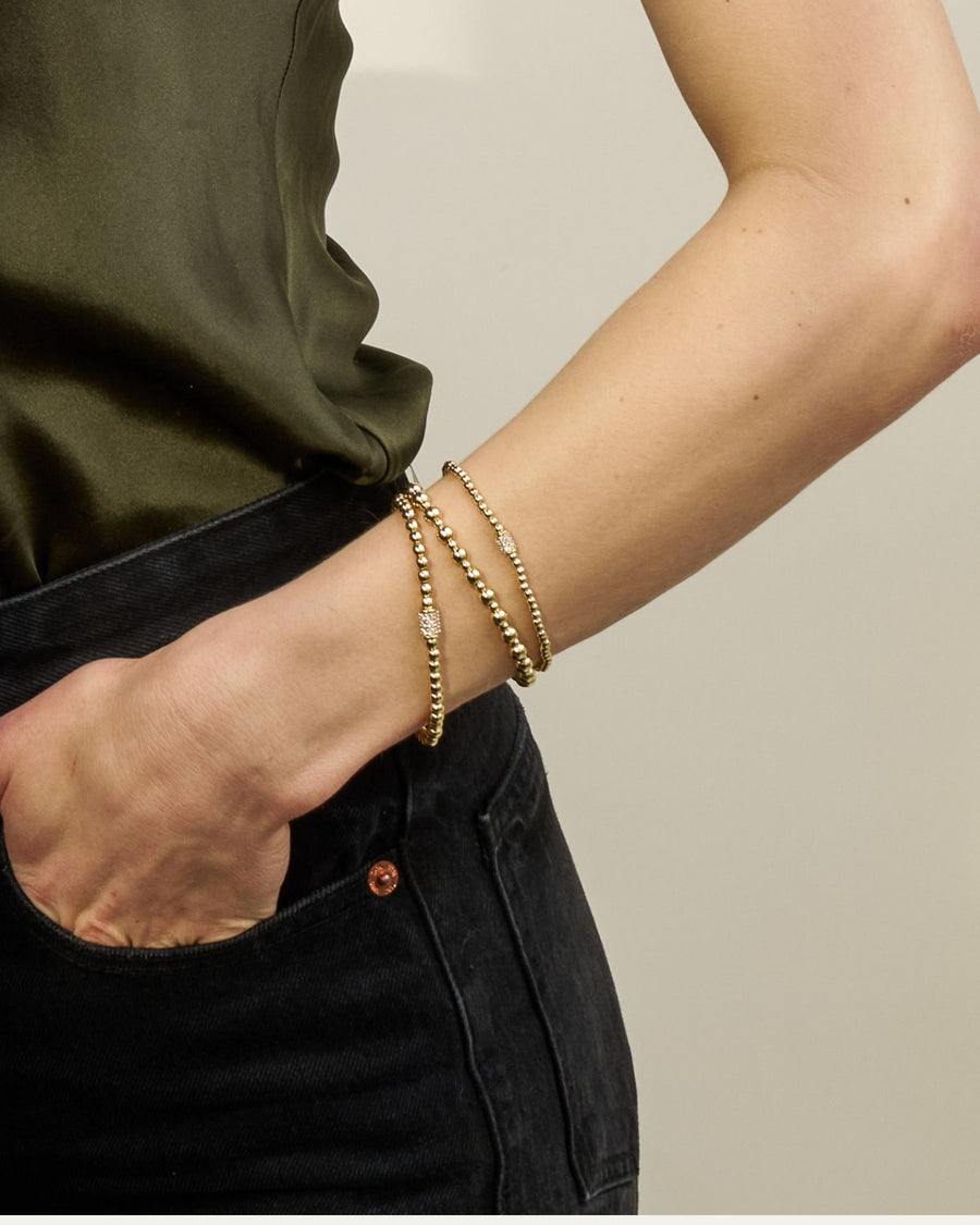 Pavé Rondelle Stackable Gold Beaded Bracelet 