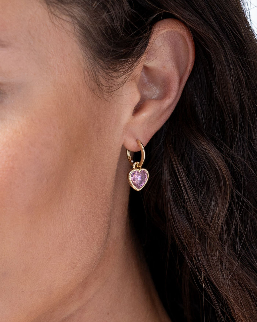 Bezel Heart Huggie Earrings