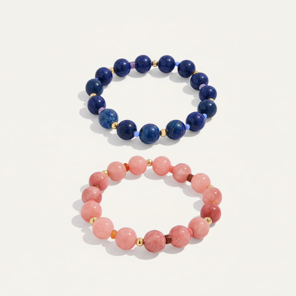 Dot Bracelets - Lapis & Strawberry Sunstone Quartz