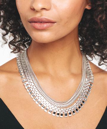 Electra Antiqued Silver Crystal Statement Necklace