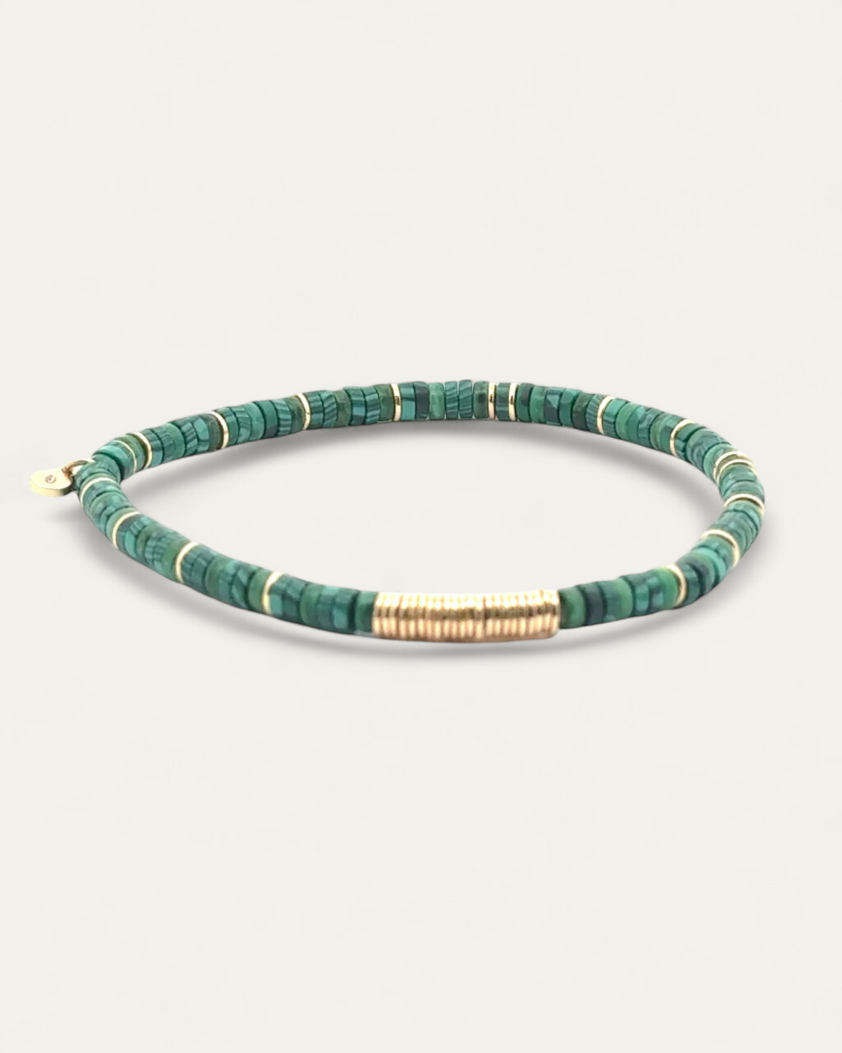 Boho Beaded Stretch Bracelet | Malachite + Gold
