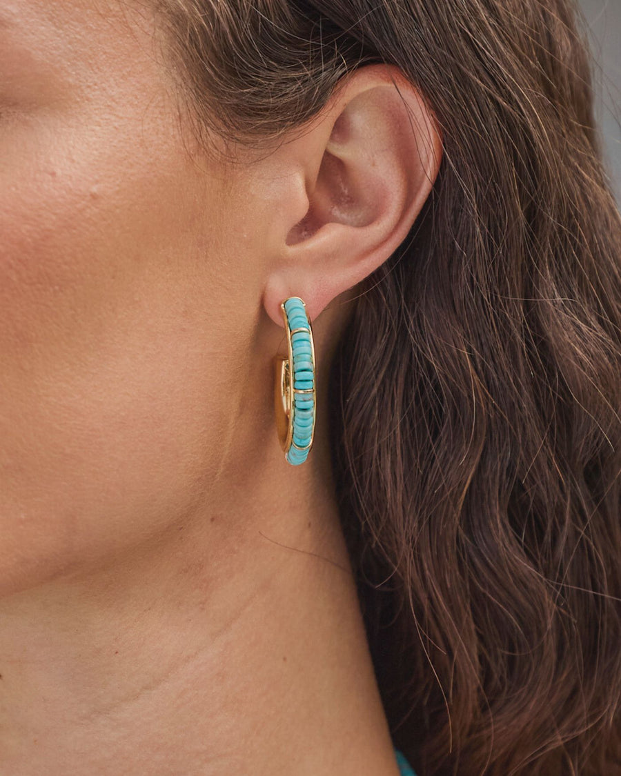 Boho Beaded Turquoise Hoop Earrings