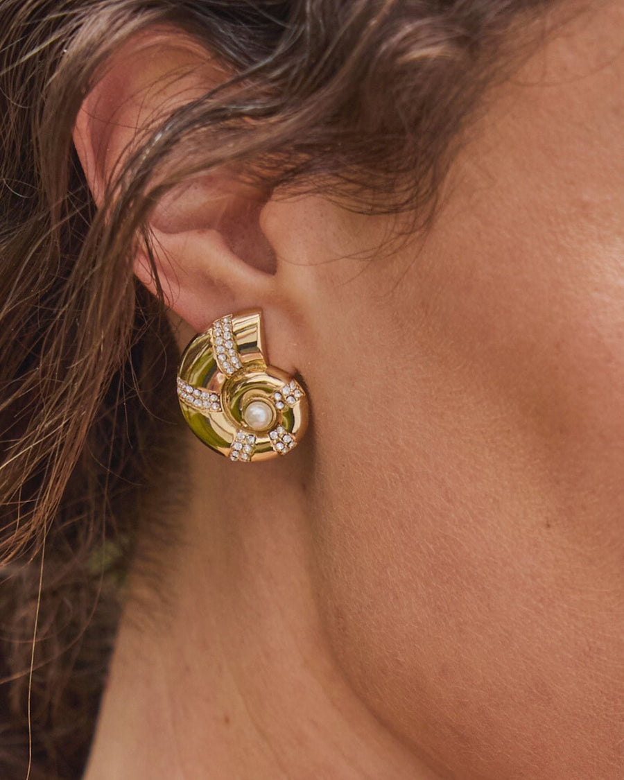 Nautilus Gold and Pearl Shell Stud Earrings 