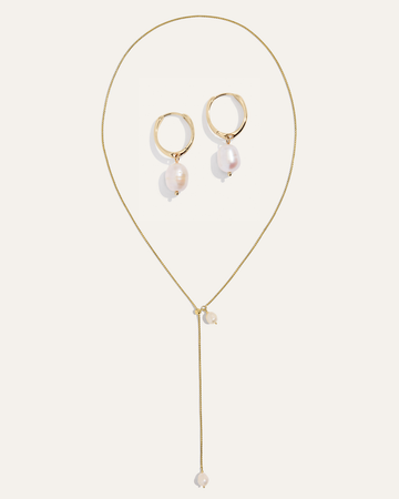 Pearl Bolo Necklace & Essential Huggies