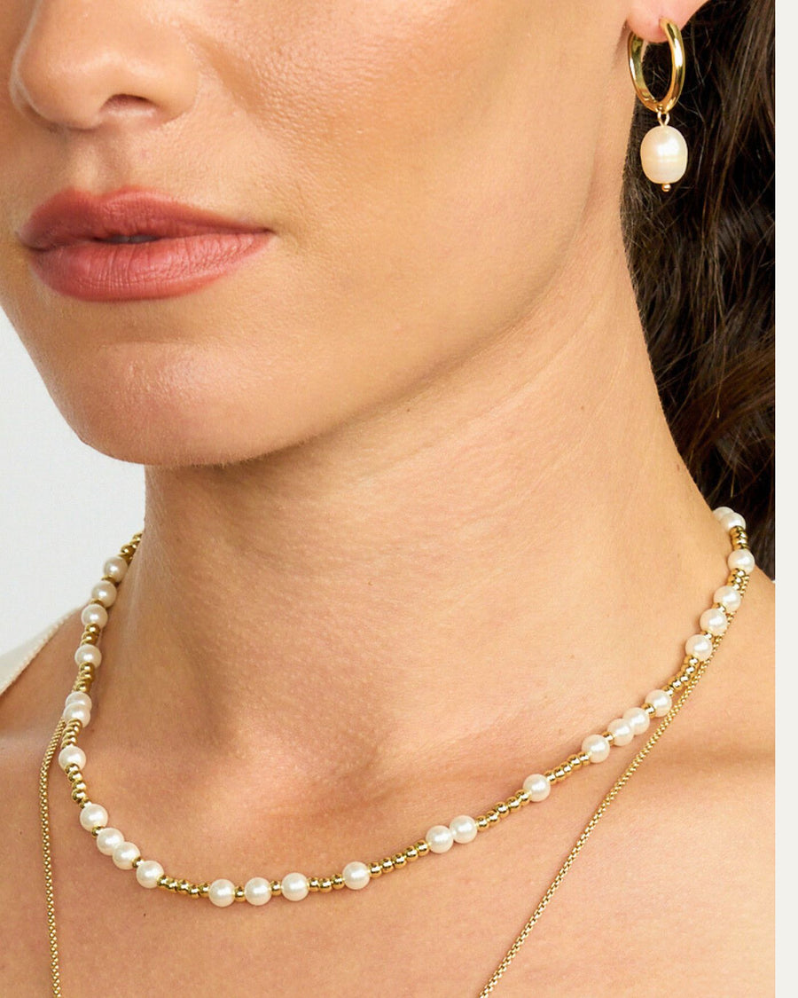 Pearl and Gold Beaded Adjustable Choker Necklace