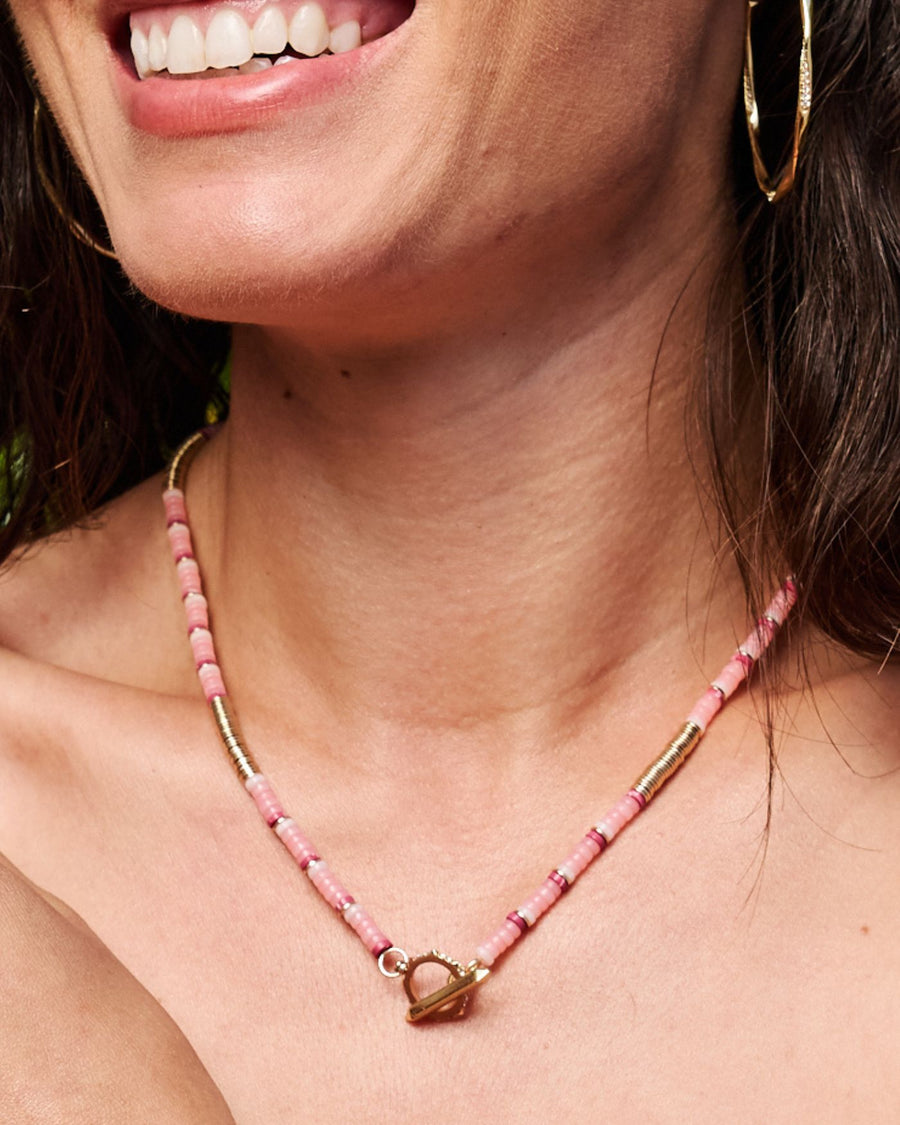 Boho Beaded Pink Toggle Necklace