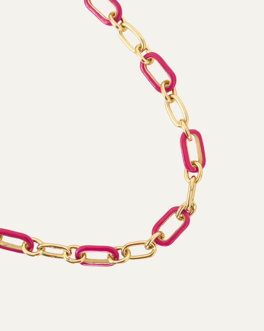 Pink Enamel Link Necklace