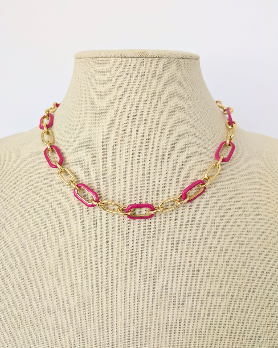 Pink Enamel Link Necklace