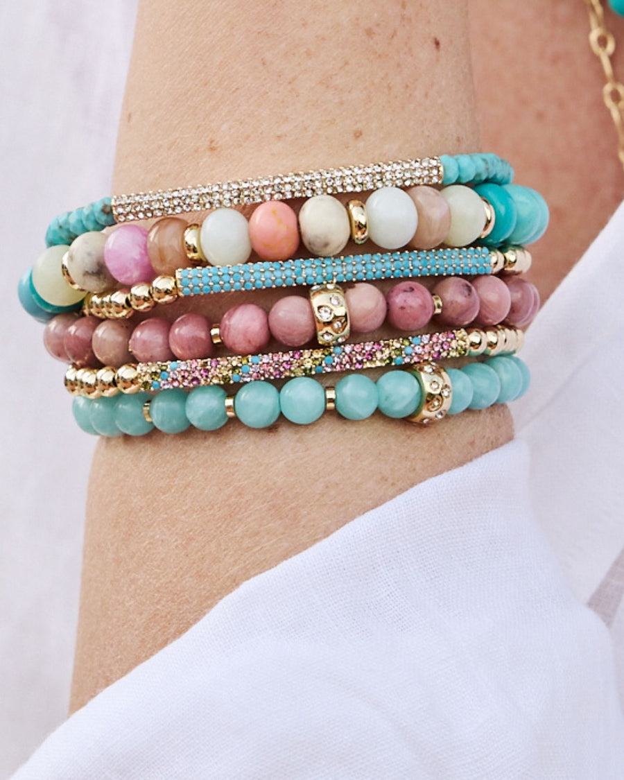 Tribute Beaded Stretch Bracelet | Gold with Rainbow Pavé