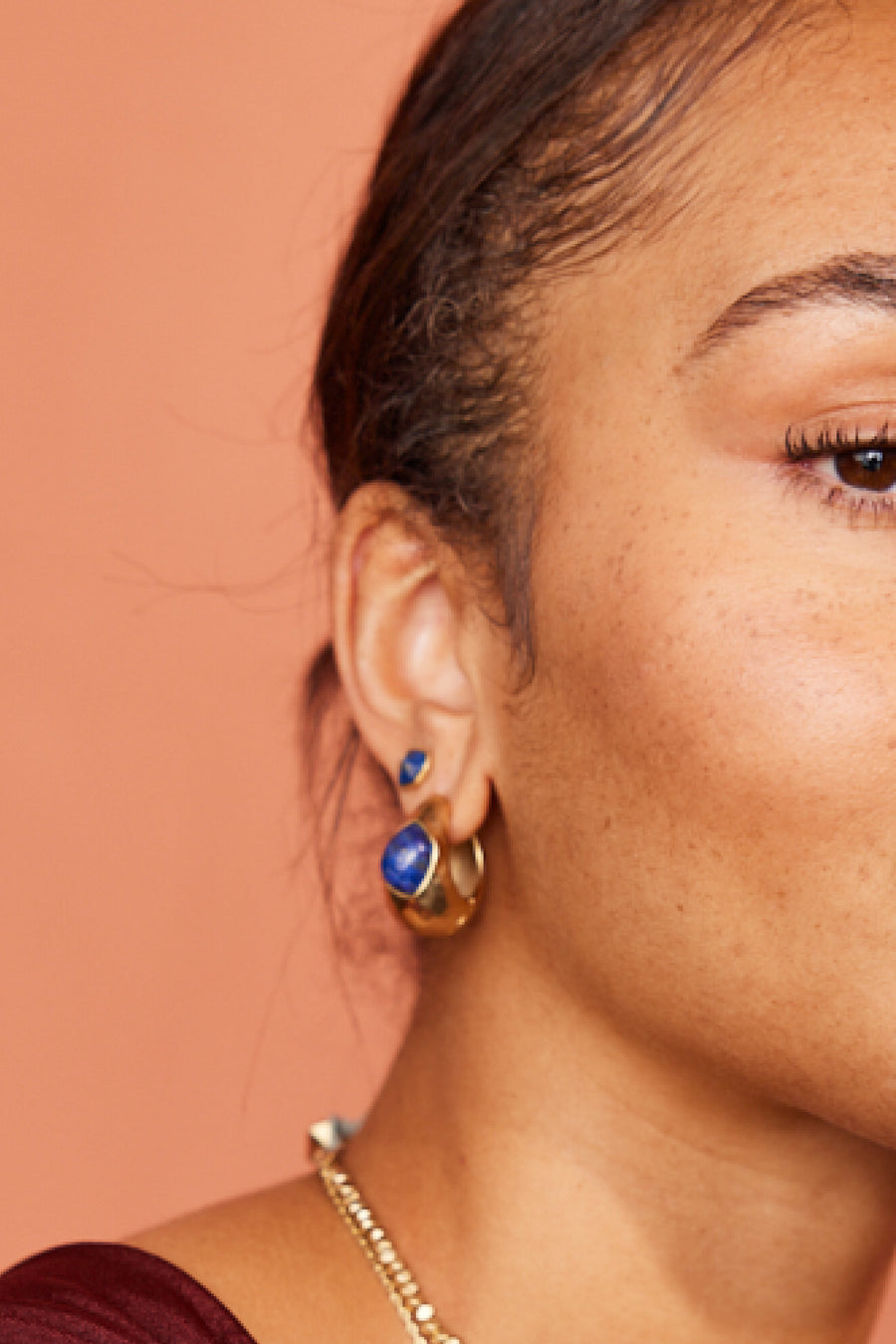 Desert Stones Hammered Hoop Earrings